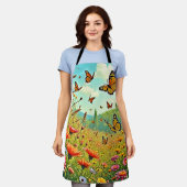 Vibrant Wildflower Butterfly Joy Design エプロン (着用した状態)