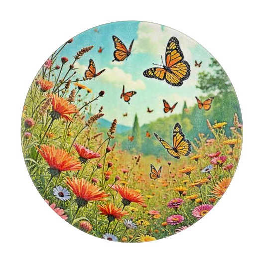 Vibrant Wildflower Butterfly Joy Design カッティングボード (正面)