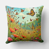 Vibrant Wildflower Butterfly Joy Design クッション (裏面)