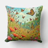 Vibrant Wildflower Butterfly Joy Design クッション (正面)