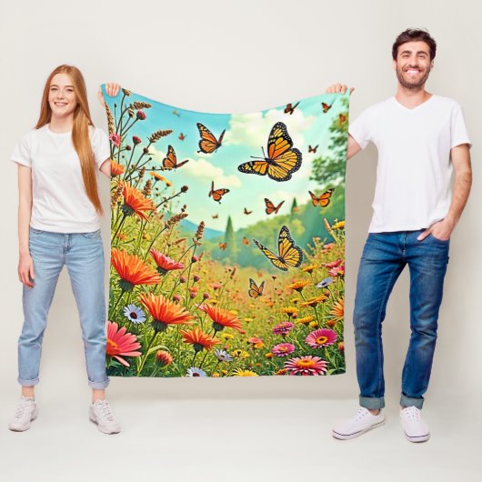 Vibrant Wildflower Butterfly Joy Design フリースブランケット (インサイチュ)