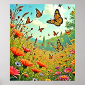 Vibrant Wildflower Butterfly Joy Design ポスター (正面)