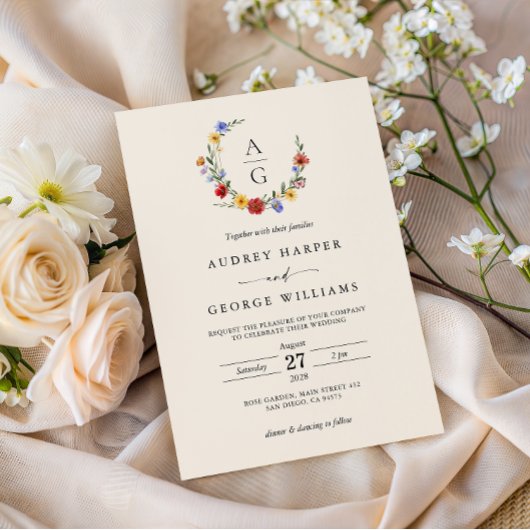 Vibrant Wildflower Crest Wedding Invitation 招待状