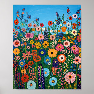 Vibrant Wildflower Field Impressionist Poster Wall ポスター