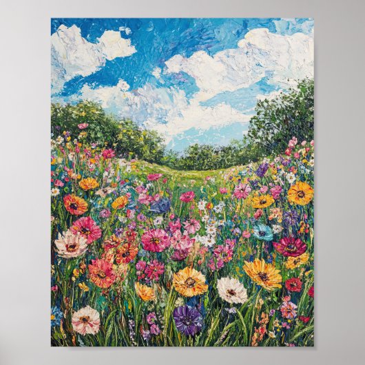 Vibrant Wildflower Field Impressionist Poster Wall ポスター (正面)