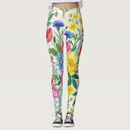 Vibrant Wildflower Meadow Botanical Garden Print レギンス (正面)