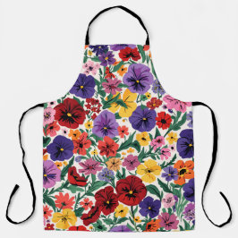 Vibrant Wildflower Pansy Botanical Pattern エプロン