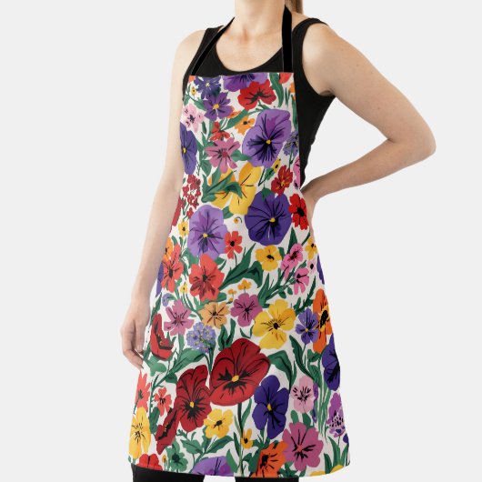 Vibrant Wildflower Pansy Botanical Pattern エプロン (インサイチュ)