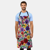 Vibrant Wildflower Pansy Botanical Pattern エプロン (着用した状態)