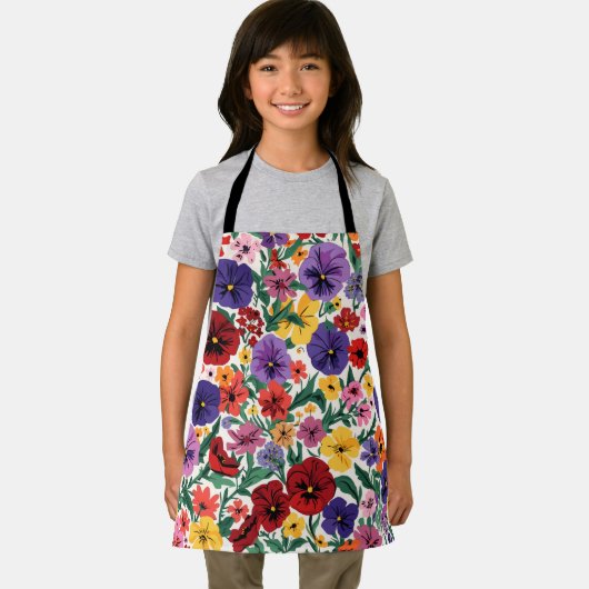 Vibrant Wildflower Pansy Botanical Pattern エプロン (インサイチュ)