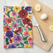Vibrant Wildflower Pansy Botanical Pattern キッチンタオル (四つ折り)