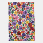 Vibrant Wildflower Pansy Botanical Pattern キッチンタオル (縦)