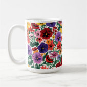 Vibrant Wildflower Pansy Botanical Pattern コーヒーマグカップ (左)