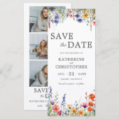 Vibrant Wildflowers 3 Photo Wedding Save the Date (正面/裏面)