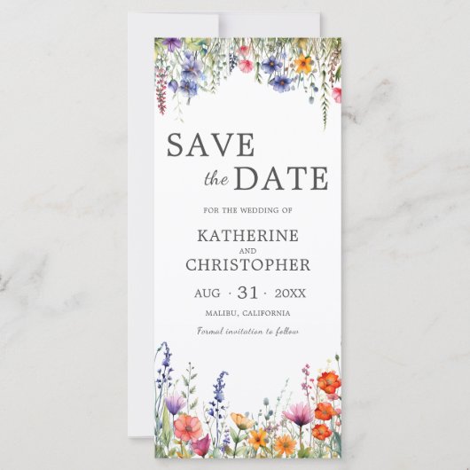 Vibrant Wildflowers 3 Photo Wedding Save the Date (正面)