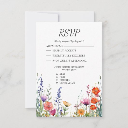 Vibrant Wildflowers Elegant Wedding RSVP Card (正面)