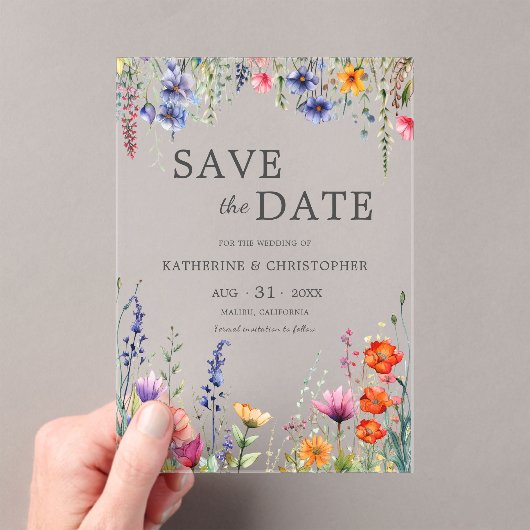 Vibrant Wildflowers Elegant Wedding Save the Date アクリル招待状 (インサイチュ (ポータブル))