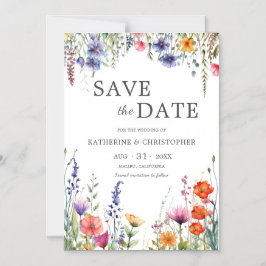 Vibrant Wildflowers Elegant Wedding Save the Date マグネット招待状
