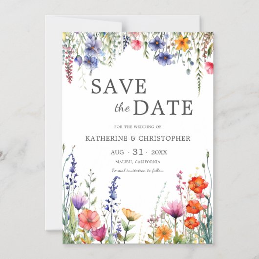 Vibrant Wildflowers Elegant Wedding Save the Date マグネット招待状 (正面)