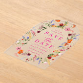 Vibrant Wildflowers Frosted Wedding Save The Date アクリル招待状 (レイダウン)