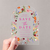 Vibrant Wildflowers Frosted Wedding Save The Date アクリル招待状 (インサイチュ (ポータブル))