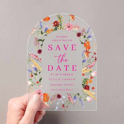 Vibrant Wildflowers Frosted Wedding Save The Date アクリル招待状 (インサイチュ (ポータブル))