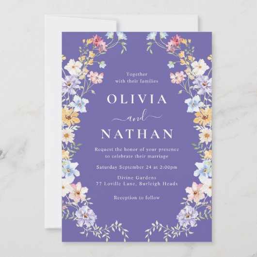 Vibrant Wildflowers Modern Wedding 招待状 (正面)