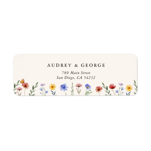 Vibrant Wildflowers Wedding Return Address ラベル (正面)