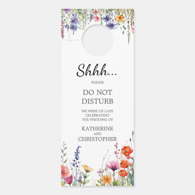 Vibrant Wildflowers Wedding Shhh Do Not Disturb ドアノブサイン (正面)