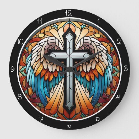 Vibrant Winged Cross ラージ壁時計 (正面)