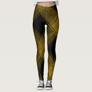 Vibrant Yellow and Black Buffalo Plaid Leggings, レギンス