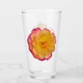 Vibrant Yellow and Pink Rose Drinking Glass タンブラーグラス (正面)