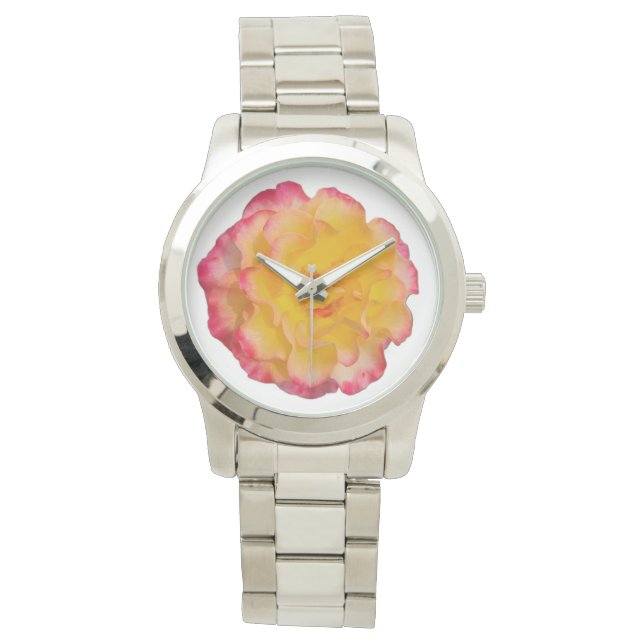 Vibrant Yellow and Pink Rose eWatch Watch 腕時計 (正面)