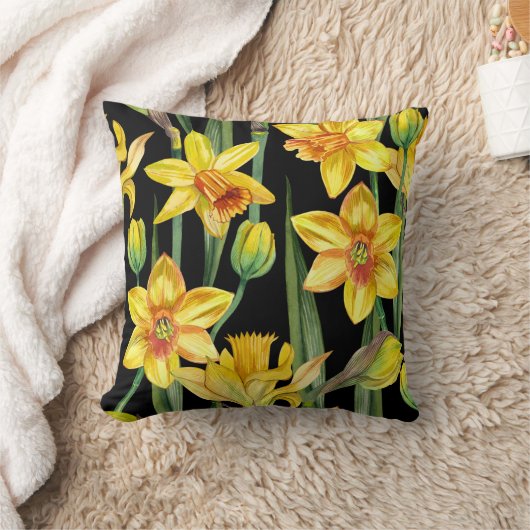 vibrant yellow daffodils and green stems  クッション (ブランケット)