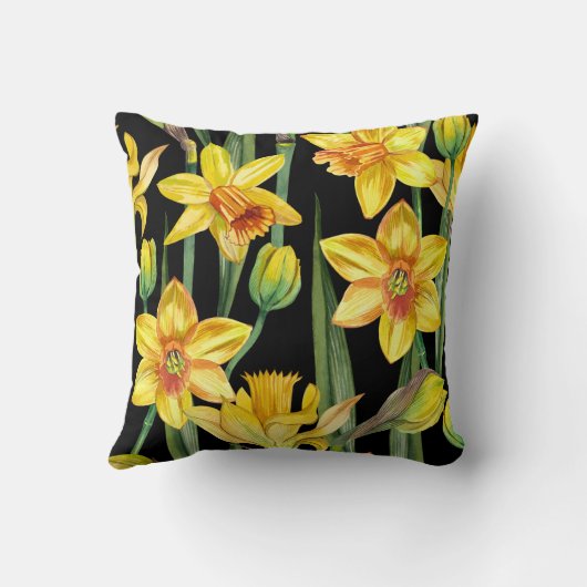 vibrant yellow daffodils and green stems  クッション (裏面)