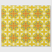 vibrant yellow geometric pattern with red and blue ラッピングペーパー (フラット)