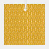 Vibrant Yellow Hexagonal Cube Pattern Design ガラスオーナメント (裏面)