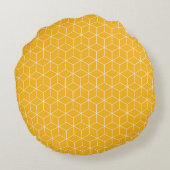Vibrant Yellow Hexagonal Cube Pattern Design ラウンドクッション (裏面)
