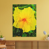 Vibrant Yellow Hibiscus Flower キャンバスプリント (インサイチュ (リビング))