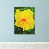Vibrant Yellow Hibiscus Flower キャンバスプリント (インサイチュ (ウッドフロア))