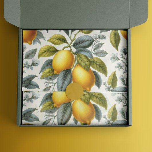 Vibrant Yellow Lemon and Blue Watercolor Botanical 薄葉紙