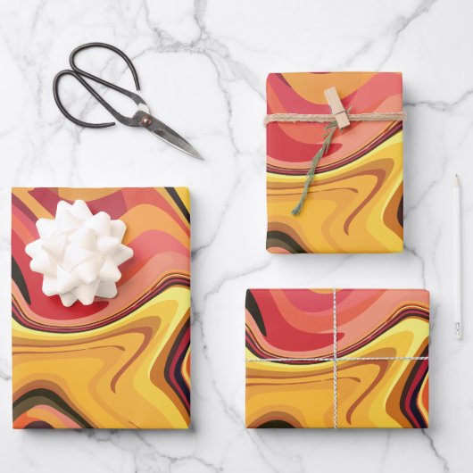 Vibrant Yellow, orange and Red Abstract Flow ラッピングペーパーシート (正面)