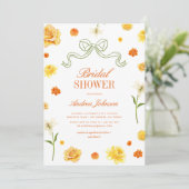 Vibrant Yellow Orange Floral Bow Bridal Shower 招待状 (スタンド正面)