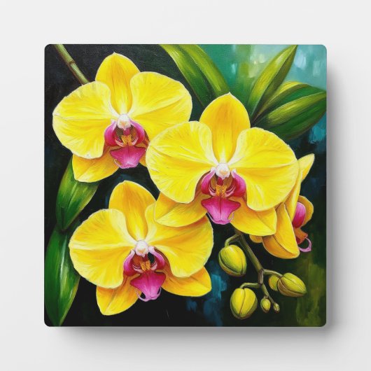 Vibrant Yellow Orchids With Pink Centers フォトプラーク (正面)