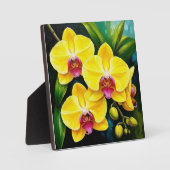 Vibrant Yellow Orchids With Pink Centers フォトプラーク (正面)