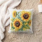 Vibrant Yellow Sunflower Watercolor Drip クッション (ブランケット)