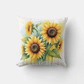 Vibrant Yellow Sunflower Watercolor Drip クッション (正面)