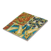 Vibrant Yellow & Teal Art Deco Butterfly Art タイル (側面)