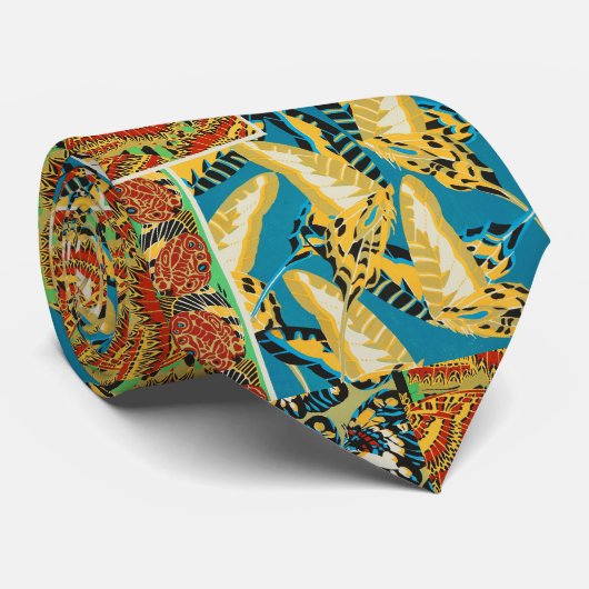 Vibrant Yellow & Teal Art Deco Butterfly Art ネクタイ (ロール)