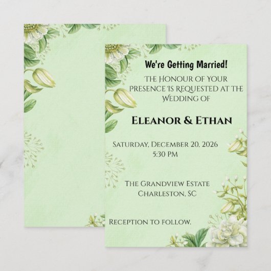 Vibrant Yellow Tulip & Ranunculus Formal Wedding I 出欠カード (正面/裏面)